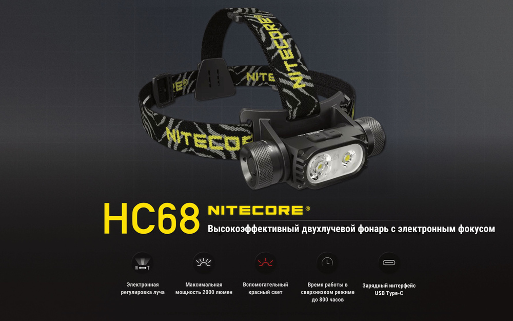 Фонарь налобный Nitecore HC68 светодиодный Luminus SST-40-W, 2000 люмен  #1