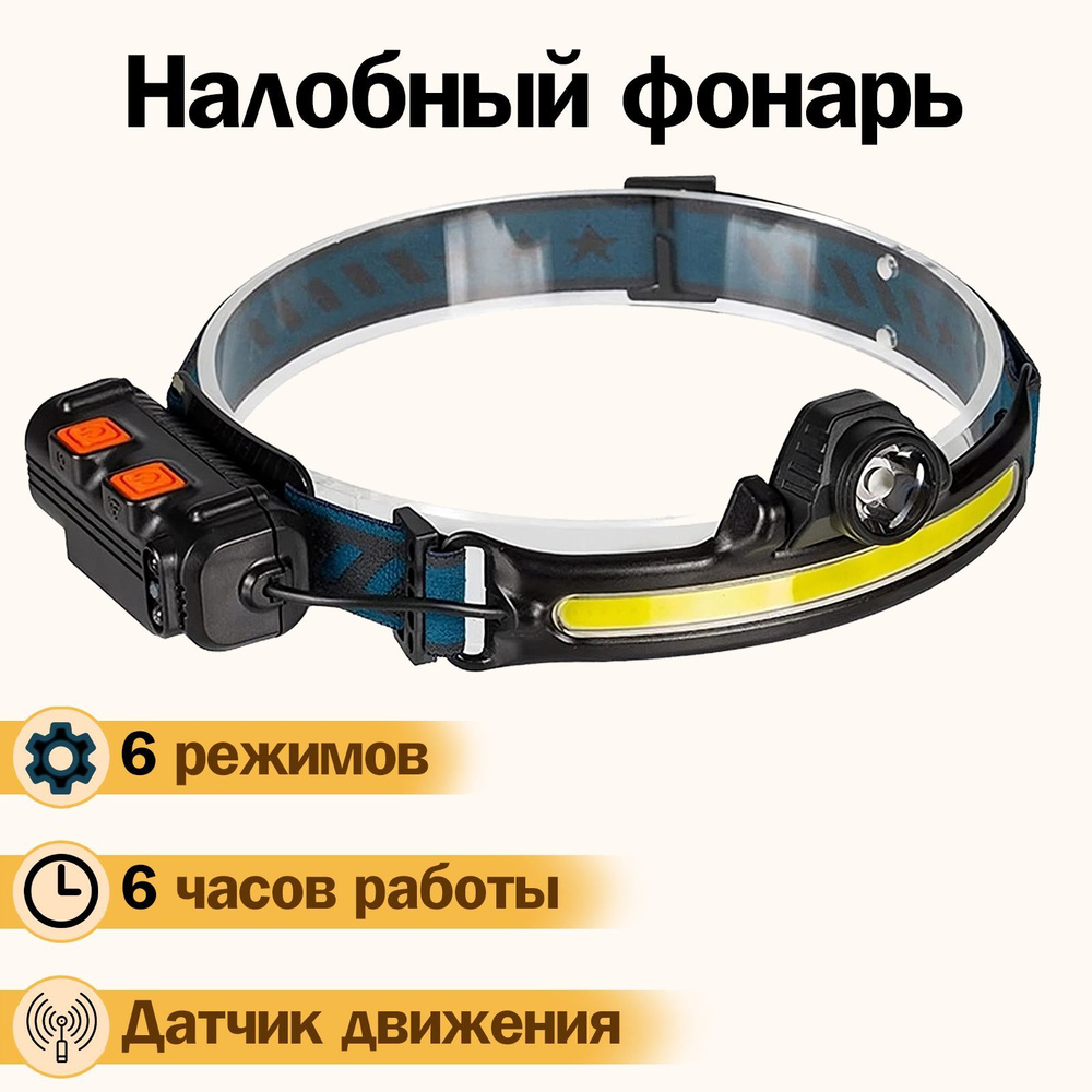 Фонарь налобный аккумуляторный кемпинговый с датчиком движения для туризма  и путешествий / LED Фонарик на голову светодиодный мощный для охоты и  рыбалки / Велофонарь для тренировок и ремонта машины - купить по