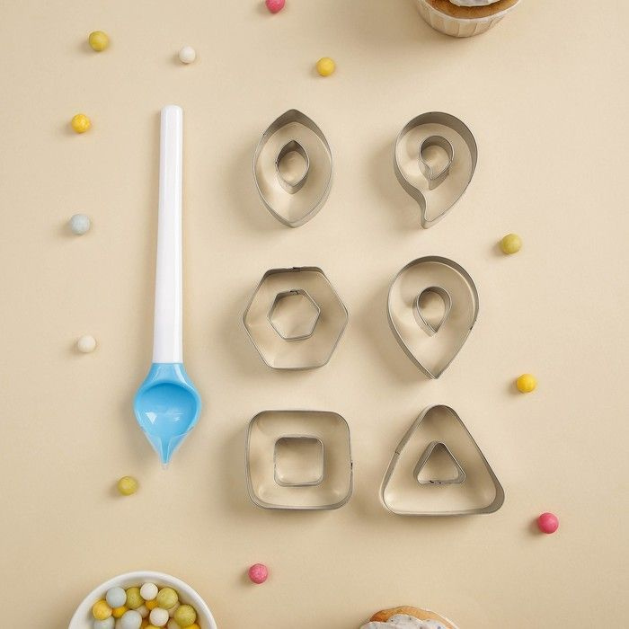 Форма для печенья Геометрия, 13 предметов: ложка кондитерская, вырубка для теста 12 шт  #1