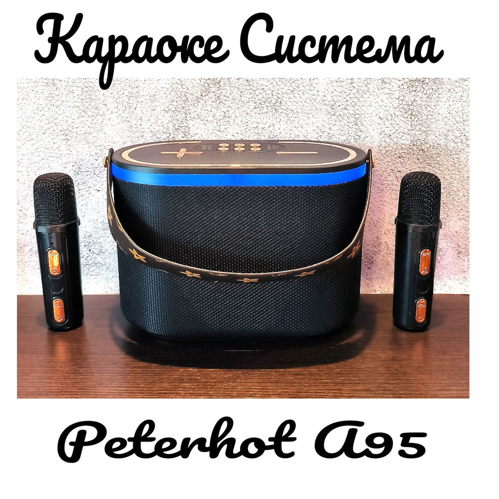 Peterhot A95 караоке система с двумя микрофонами, портативная колонка  #1