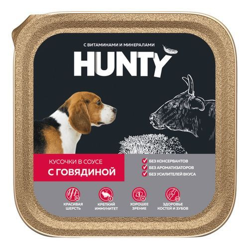 Влажный корм Hunty кусочки в соусе с говядиной для собак 300 г  #1