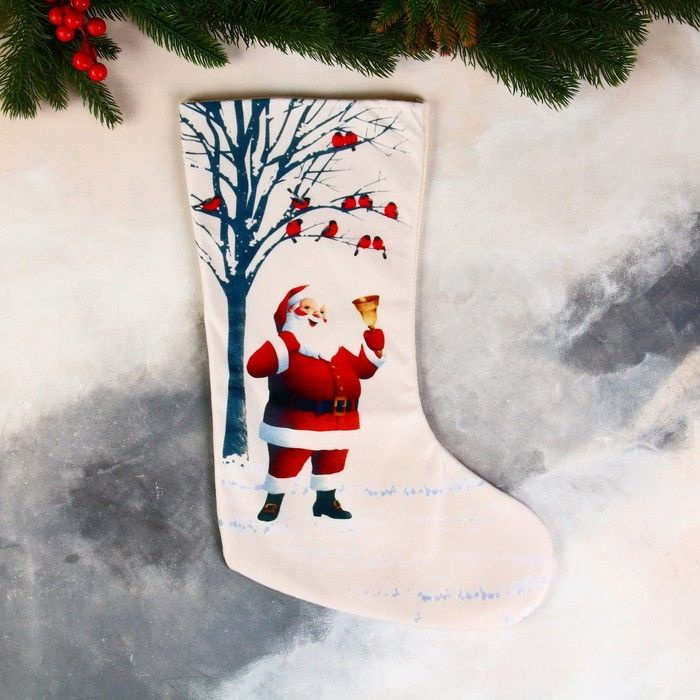 Носок для подарков "Дед Мороз в лесу" 26х40 см, белый #1