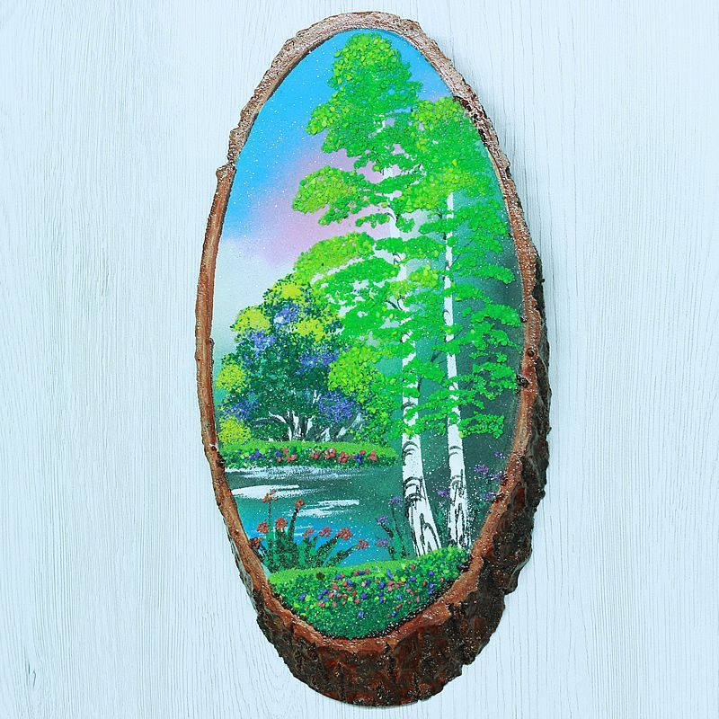 14160331 - Картина на спиле дерева русские березы 30 см лето. - купить ...