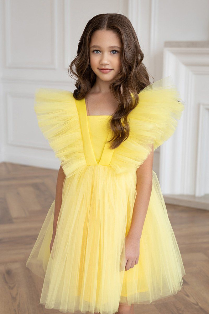 Желтое пышное детское платье в пол Бэль из красавицы и чудовища