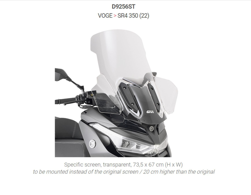 Стекло ветровое GIVI D9256ST VOGE SR4 350 (2022) - купить по низким ...
