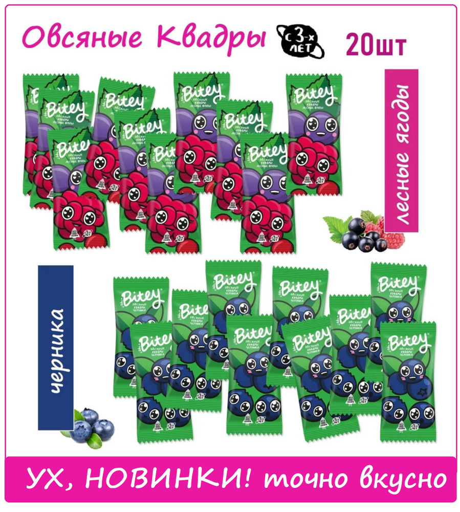 ШКОЛЬНЫЙ ПЕРЕКУС NEW Квадры Черника 10шт + Лесные ягоды 10 шт Take a bitey #сновавшколу  #1