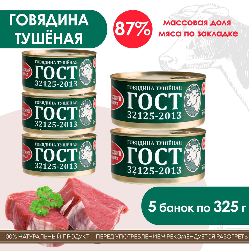 Говядина Тушёная, ГОСТ 32125-2013, Высший Сорт, Консервы Мясные.