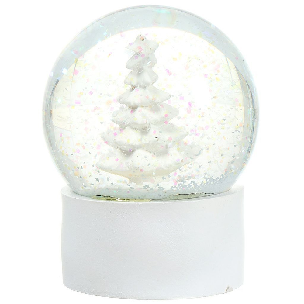 Фигурка декоративная Шар водяной со снегом Елка, 6.6х6.5х8 см, белая ...