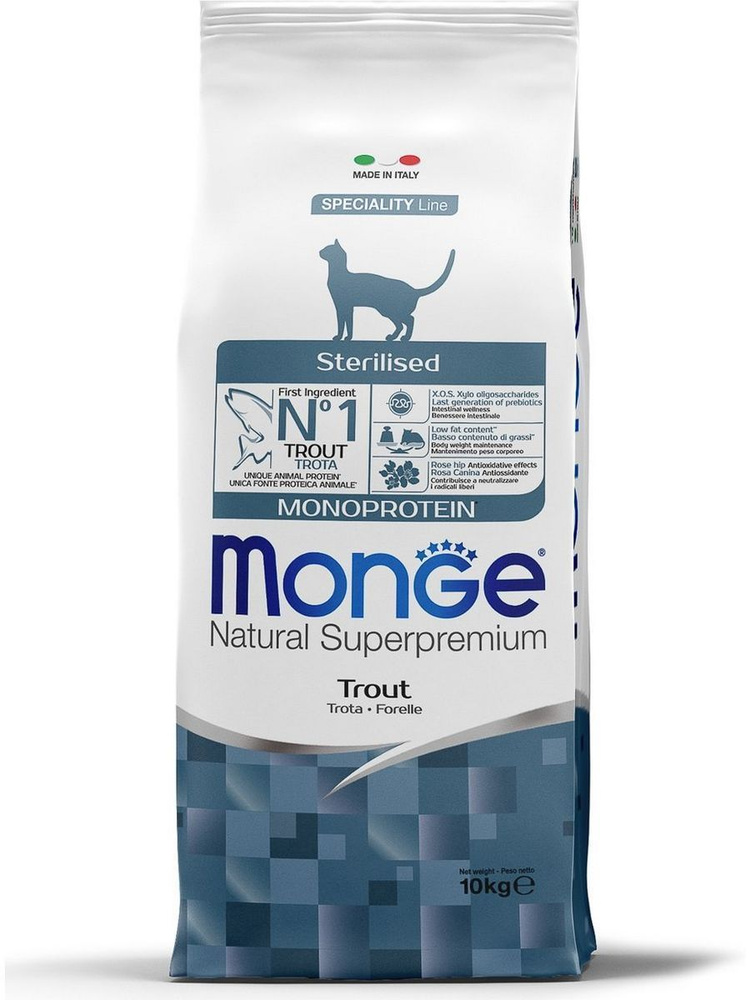 Monge Cat Monoprotein Sterilised корм для стерилизованных кошек всех пород, форель 10 кг  #1