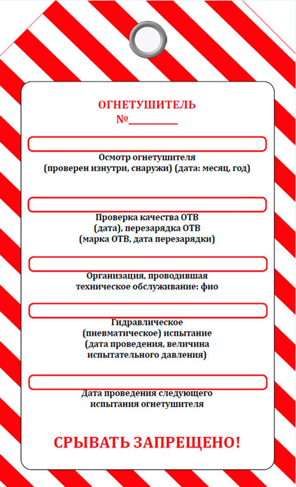 Маркировочная бирка на огнетушитель "Вид технического обслуживания" (картон с люверсом)  #1