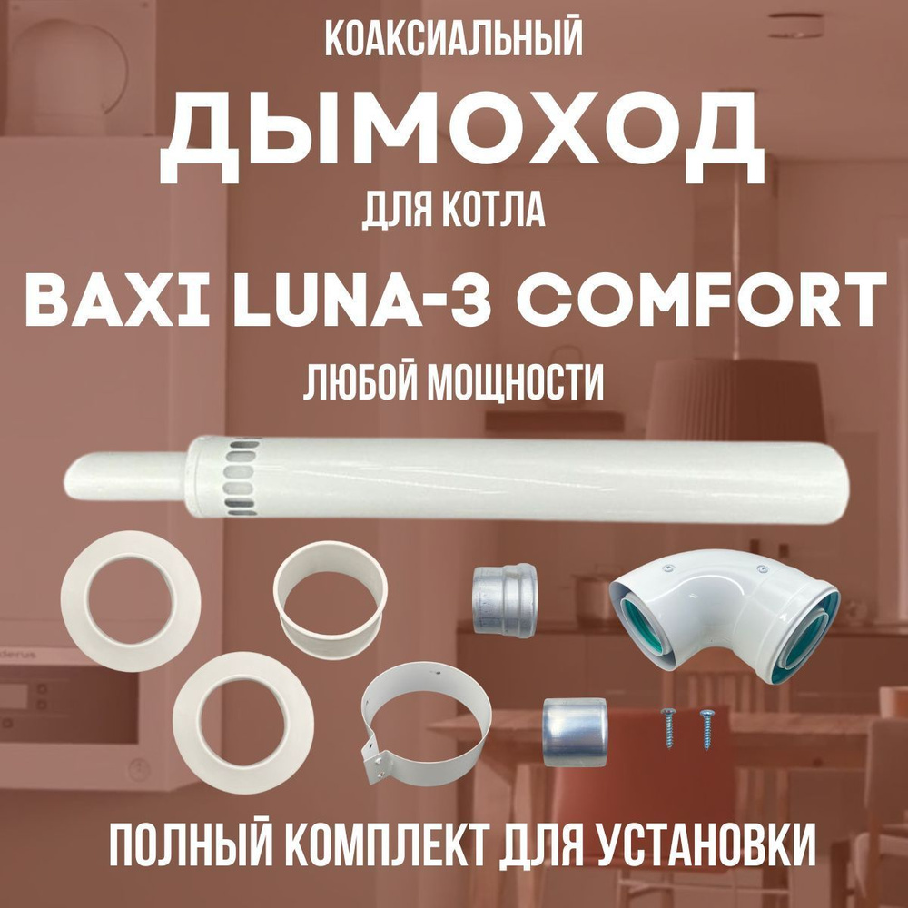 Дымоход для котла BAXI LUNA-3 COMFORT любой мощности, комплект антилед (Китай) (DYMluna3comf)  #1