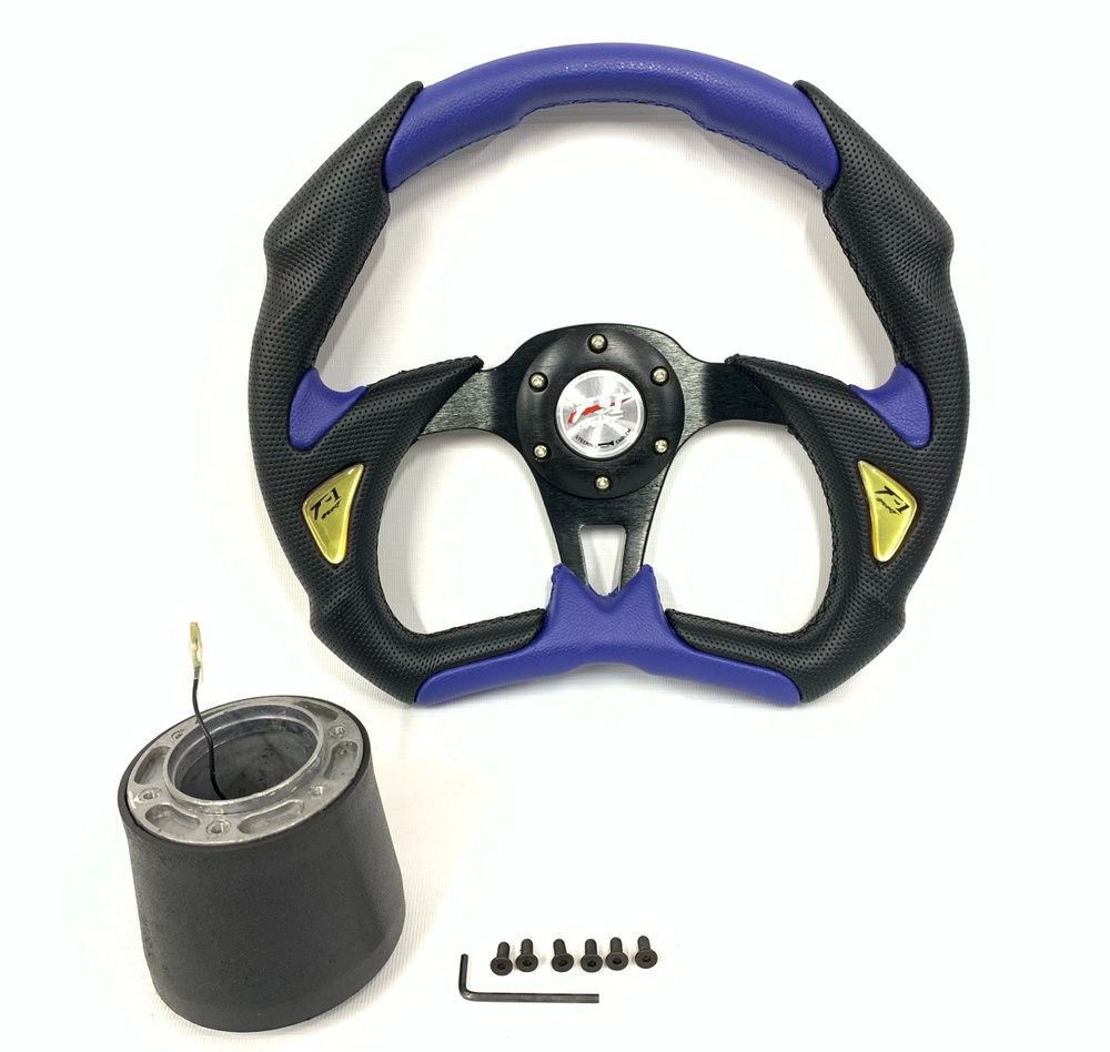 Спортивный руль 4117A+PVC+синий с адаптером на ВАЗ 2101,2102,2103,2104 ...