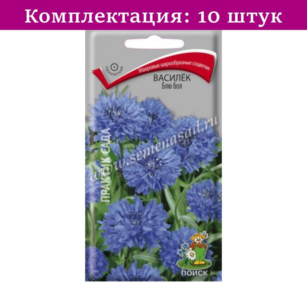 Василек Блю бол махровый 1г Одн 80см (Поиск) - 10 пачек семян / для  открытого грунта, выращивание дома / семена