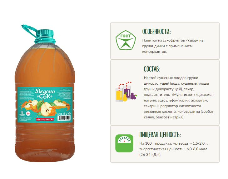Напиток Груша Дичка ГОСТ "ВкусноСок" Пл/Б 5л (2шт) - Купить С.