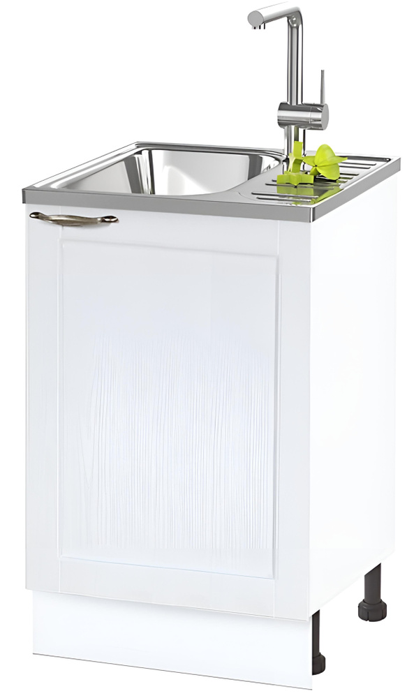 Шкаф кухонный напольный Нева 50 см. для мойки, МДФ Белое дерево ...