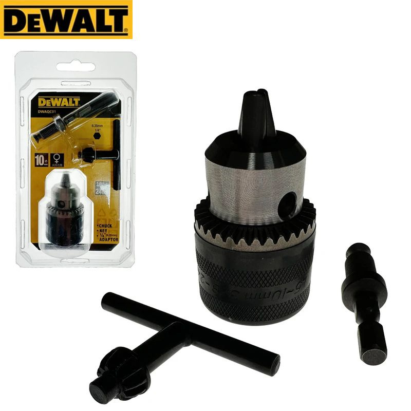 Патрон для дрели 1.5-10мм с переходником и ключем, 3/8-24UNF DEWALT ...