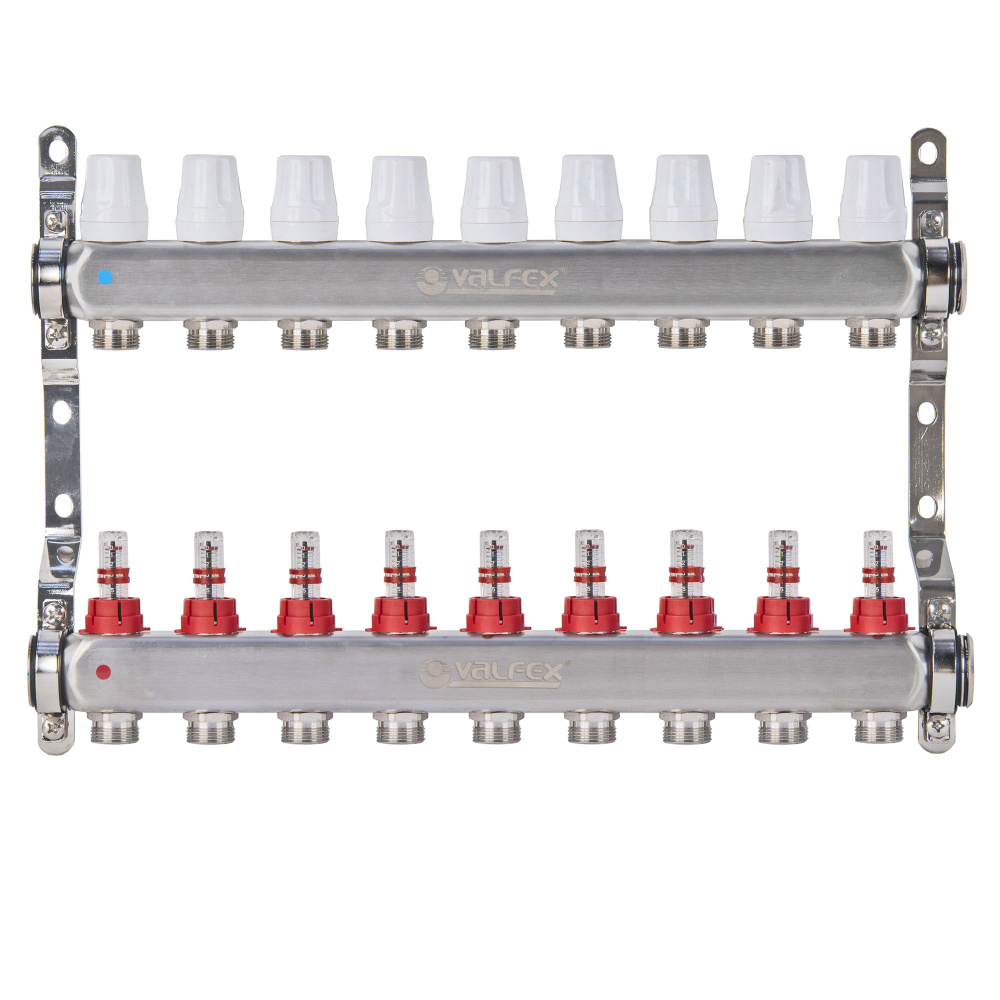Коллекторная группа 9 контуров с расходомерами 1" x 3/4"Е нерж.сталь, VALFEX, VF.584.0609  #1