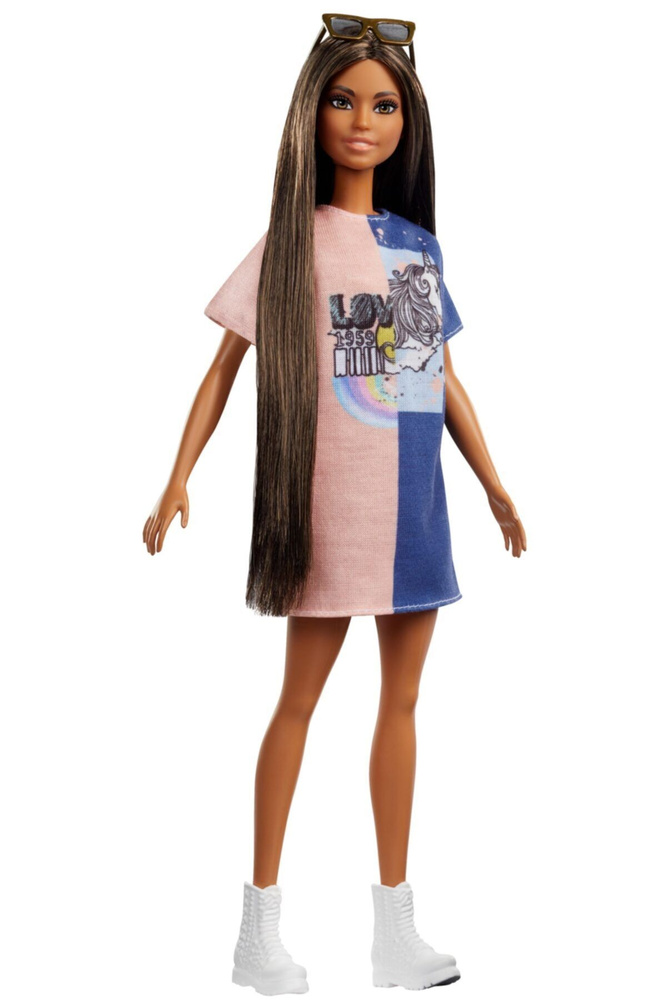 Barbie Кукла Fashionistas Барби с длинными черными волосами и платьем ...