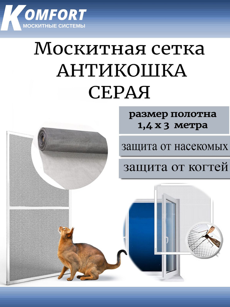 Москитная сетка Антикошка PetScreen серая полотно 1,4*3 м #1