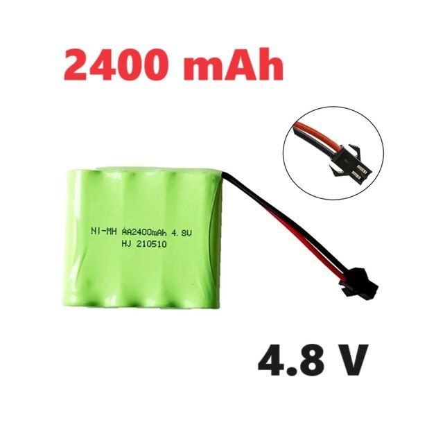 Аккумулятор NI-MN Battery 2400mah 4.8V батарейка 4,8 вольт разъем черный SM-2P запчасти танковый бой, #1