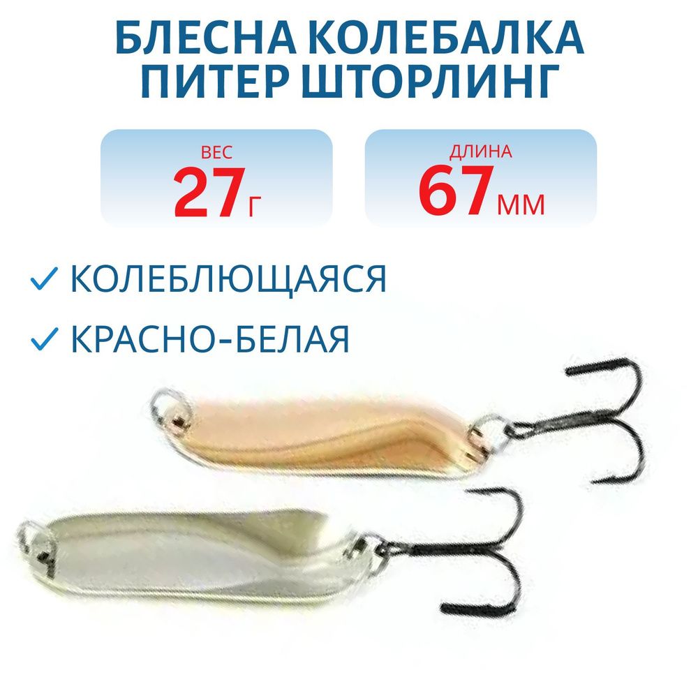 Блесна Колебалка Питер Шторлинг, длина 67 мм, вес 27 гр, цвет красно-белый  #1