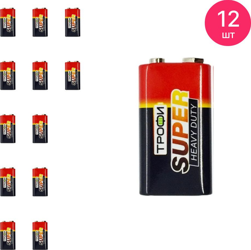 Батарейка Трофи SUPER HEAVY DUTY модель 6F22 крона, солевые 9V 1шт ...