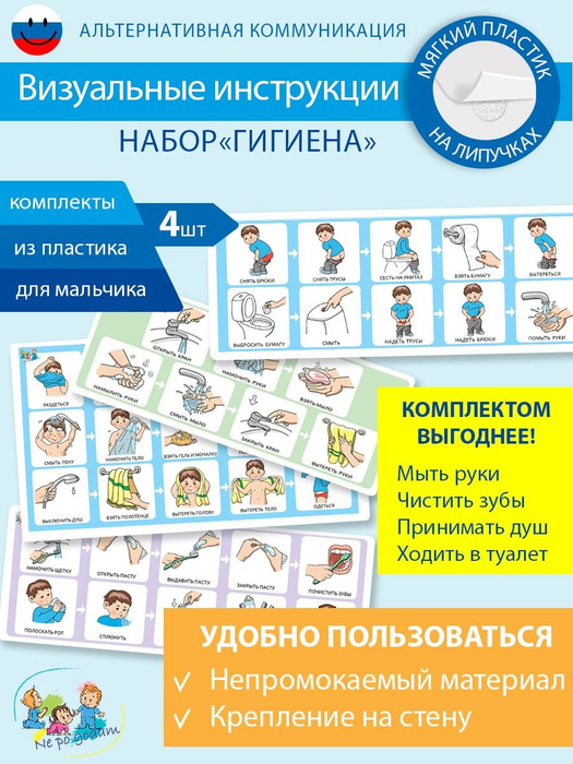 Развивающая карточка визуал. инструкция Пекс/Pecs "Гигиена" Мальчик ...