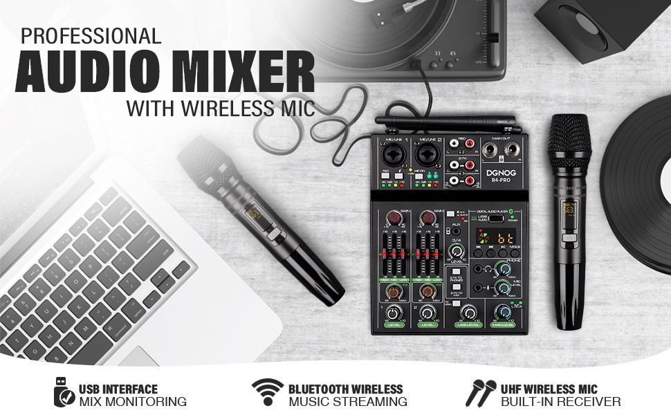 Профессиональный 4-канальный аудиомикшер R4-PRO с 2 беспроводными ...