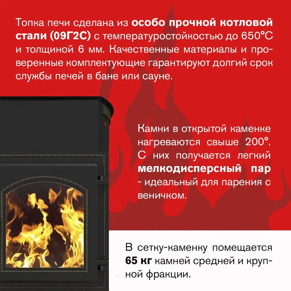 Дровяная печь для бани ВЕЗУВИЙ Лава 22 (ДТ-4С) со стеклом, вариант, фото 2