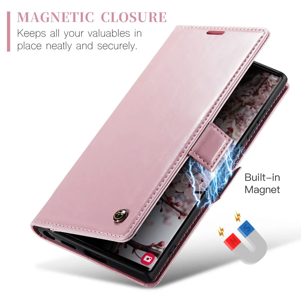 Caseme Кожаный книжка чехол для Samsung Galaxy S25 Ultra (Самсунг Галакси С25 Ультра) с визитницей из экокожи, вариант, фото 3
