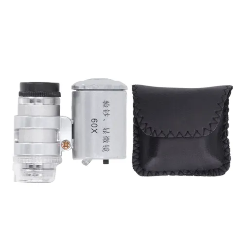 Карманный микроскоп 60X с LED подсветкой, ручная фокусировка, для проверки денег и ювелирных изделий