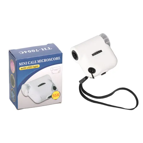 Карманный микроскоп 55X, миниатюрный, с LED подсветкой и акриловой линзой для HD наблюдения