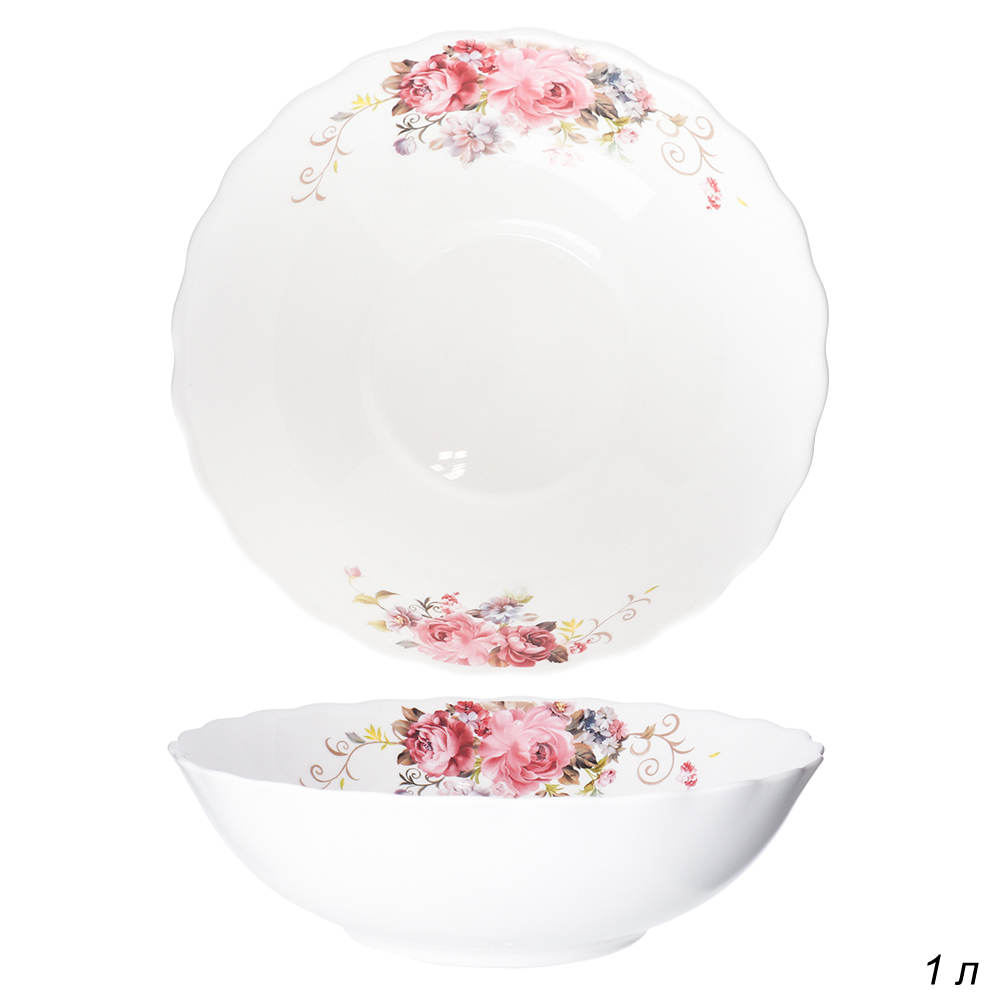 Салатник WHITE LILY Букет роз , 1000 мл, розовый, стеклокерамика Салатник WHITE LILY Букет роз , 1000 мл, розовый, стеклокерамика
