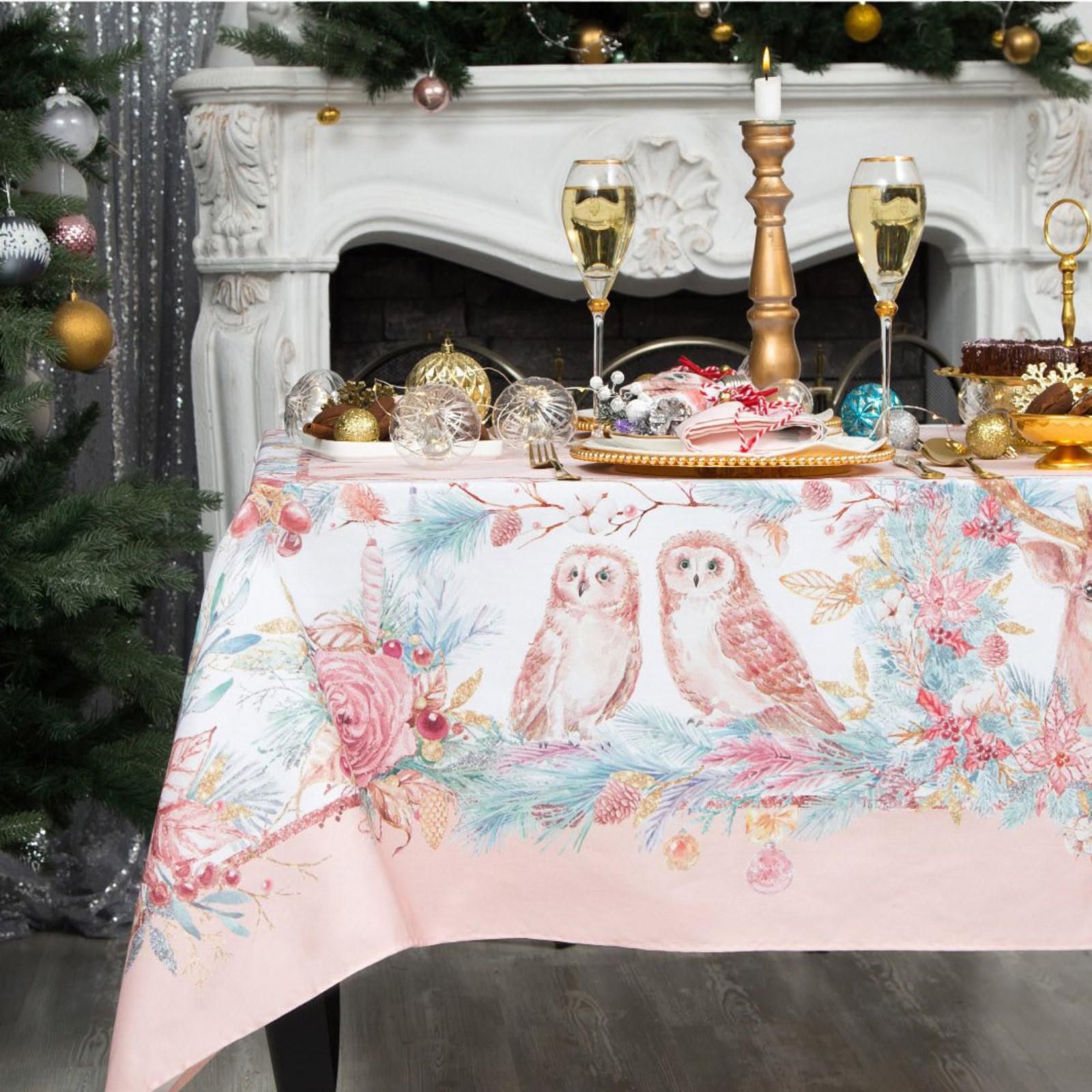 Скатерть тканевая с салфетками Pink magic: скатерть 150x220 см, салфетки 40х40 - 12 шт, Тканевая