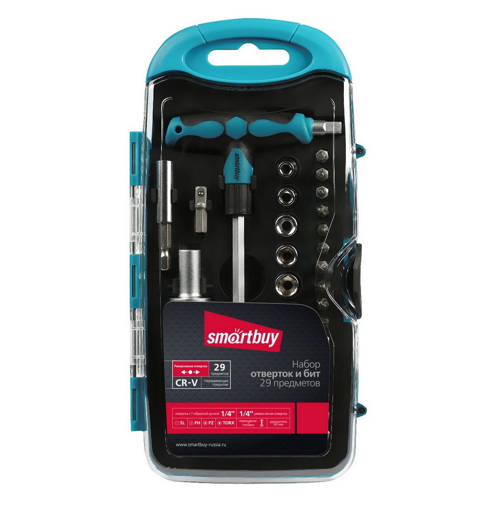 Отвертки с набором бит (насадок) Smartbuy, 29 предметов, 2 отвертки, 16 ...