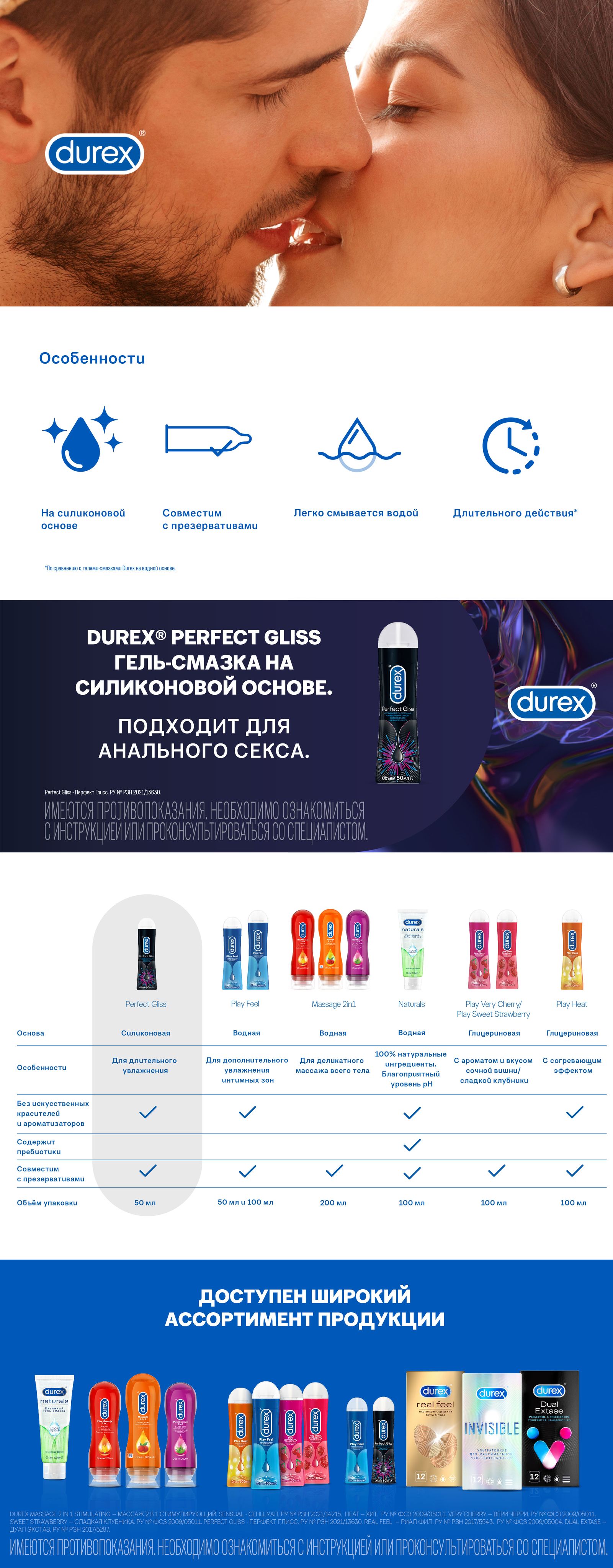 Гель-смазка на силиконовой основе Durex Perfect Gliss [подходит для  анального секса], 50 мл - купить с доставкой по выгодным ценам в  интернет-магазине OZON (468592325)