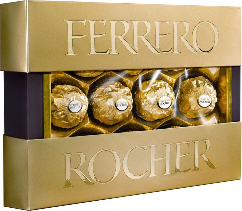 Конфеты хрустящие Ferrero Rocher, из молочного шоколада, с начинкой из крема и лесного ореха, 125 г  #1