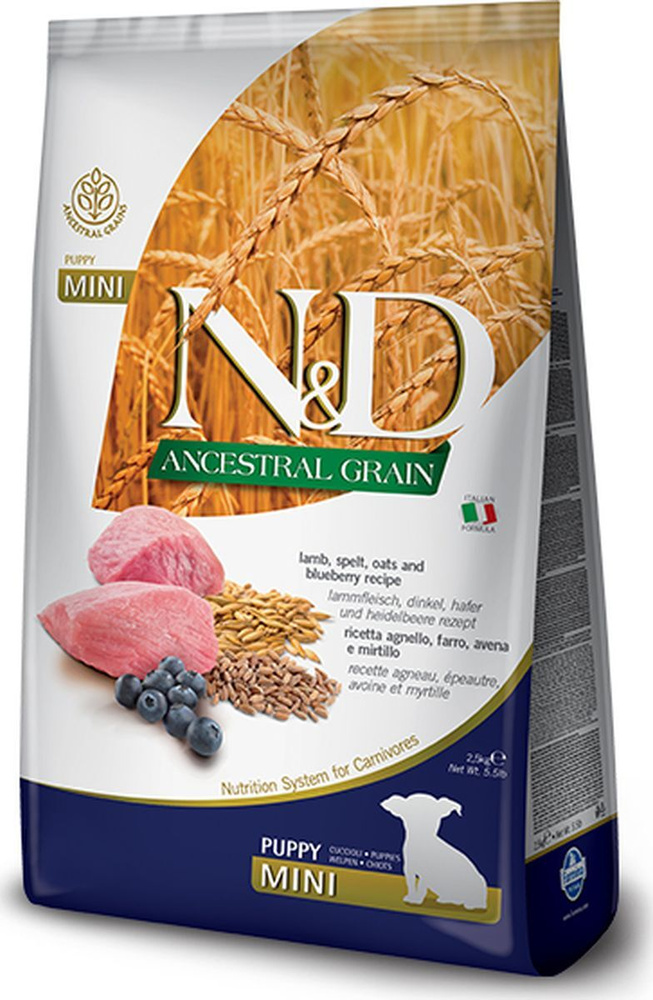 Farmina N&D Ancestral Grain Puppy Mini, Lamb&Blueberry, сухой низкозерновой корм для щенков, беременных #1