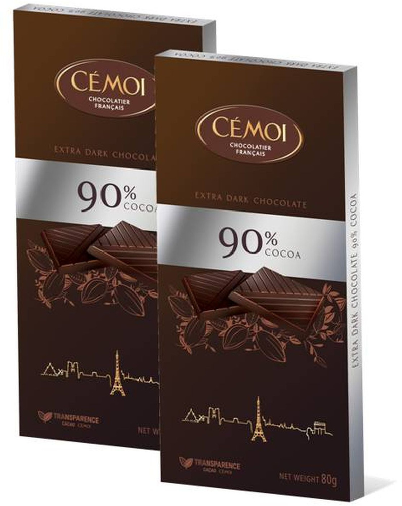 Горький шоколад Cemoi 90% какао, 80 г х 2 шт #1