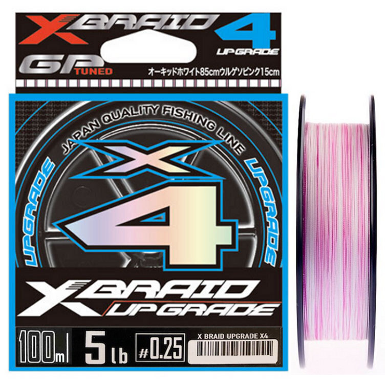 Плетёная леска (шнур) YGK X-Braid Upgrade X4 100м. #0.25 (5lb) белый+розовый  #1