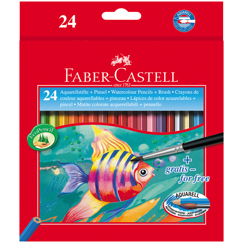 Карандаши цветные акварельные FABER-CASTELL "Colour Pencils", 24 цвета + кисть  #1