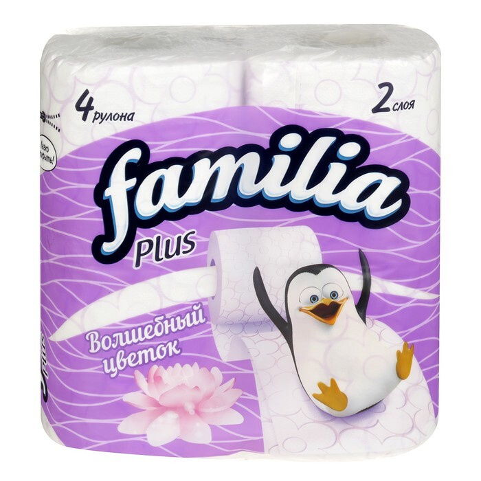 Туалетная бумага Familia Plus Волшебный цветок, 2 слоя, 4 рулона ...