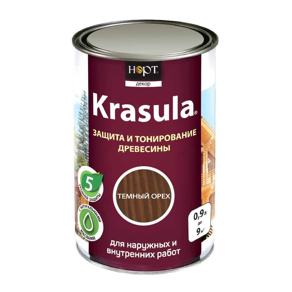 Krasula 0,9л темный орех, Защитно-декоративный состав для дерева и древесины Красула, пропитка, защитная #1