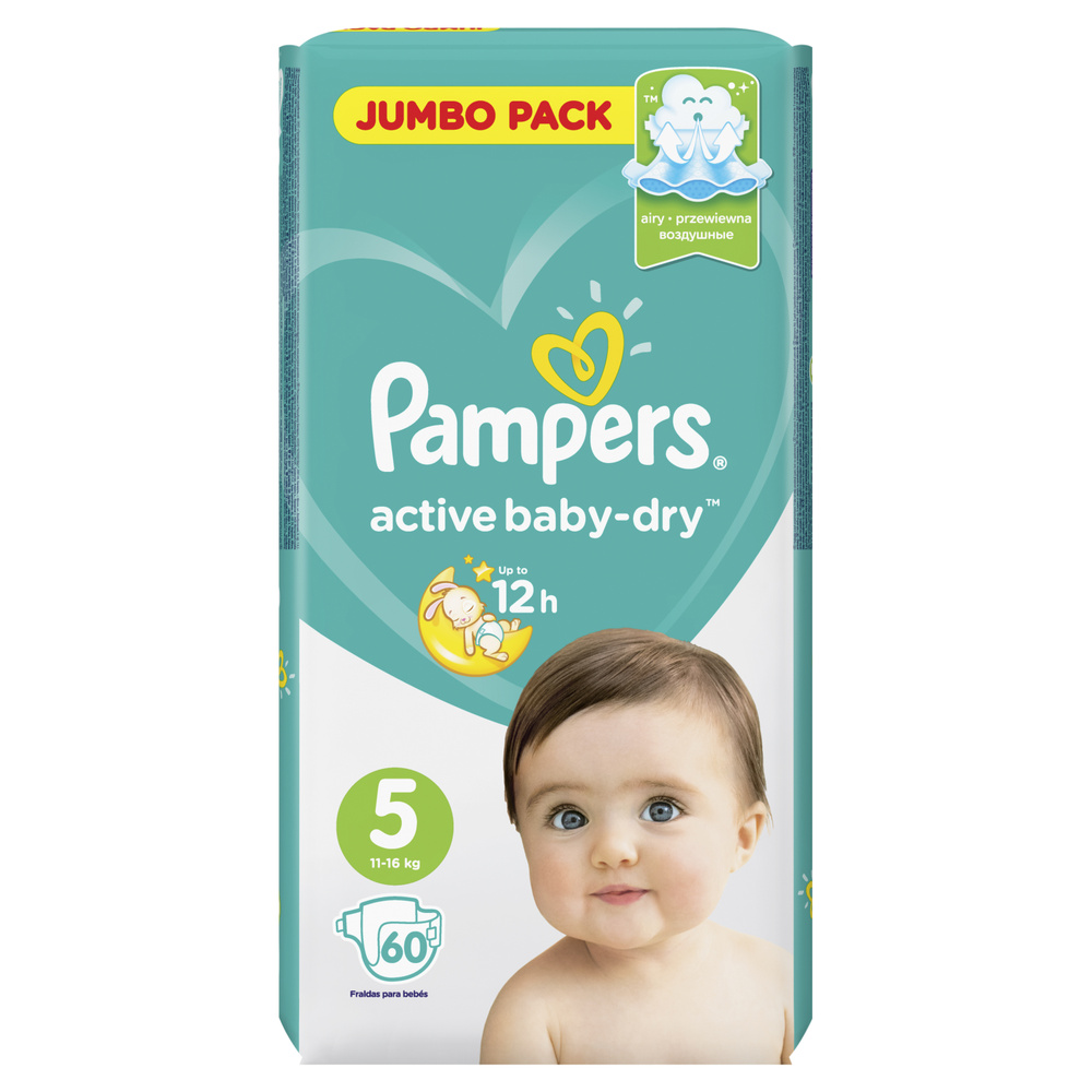 Pampers Active Baby-Dry Подгузники для малышей 11-16 кг, 5 размер, 60 шт  #1