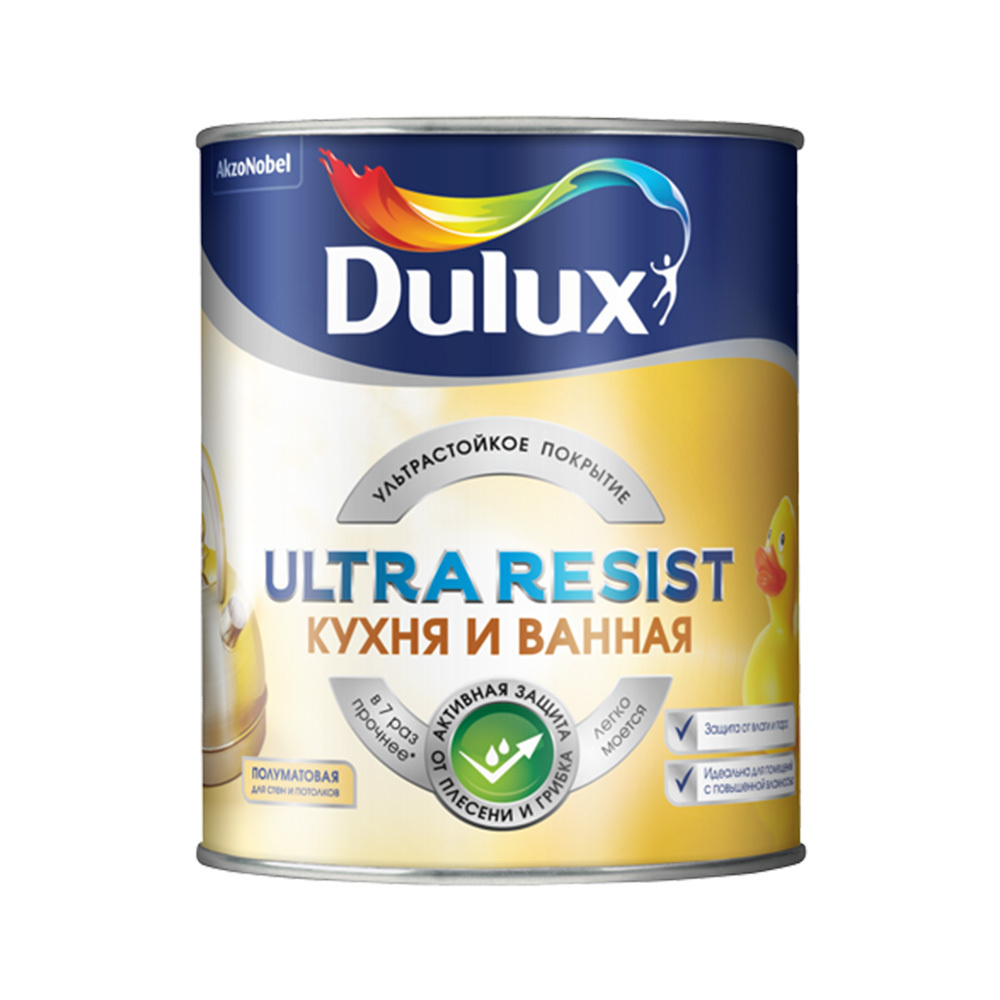 Краска моющаяся Dulux Ultra Resist кухня и ванная база BС бесцветная 0,9 л  #1