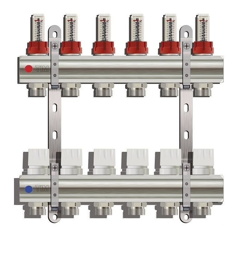 Коллекторная группа Tim (KA006) 1" ВР-ВР, 6 отводов 3/4", расходомер  #1
