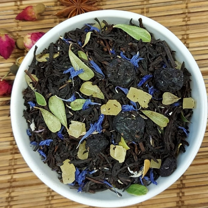 Чай черный "Черника в йогурте" (Настоящий Индийский листовой черный чай, травяной чай, ягодный чай, фруктовый #1