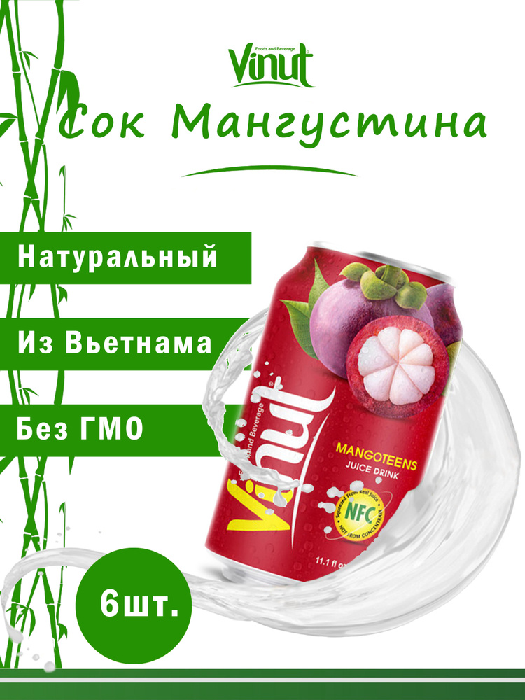 Vinut Напиток сокосодержащий безалкогольный негазированный "Сок Мангустина", 330мл, набор 6шт. экзотические #1