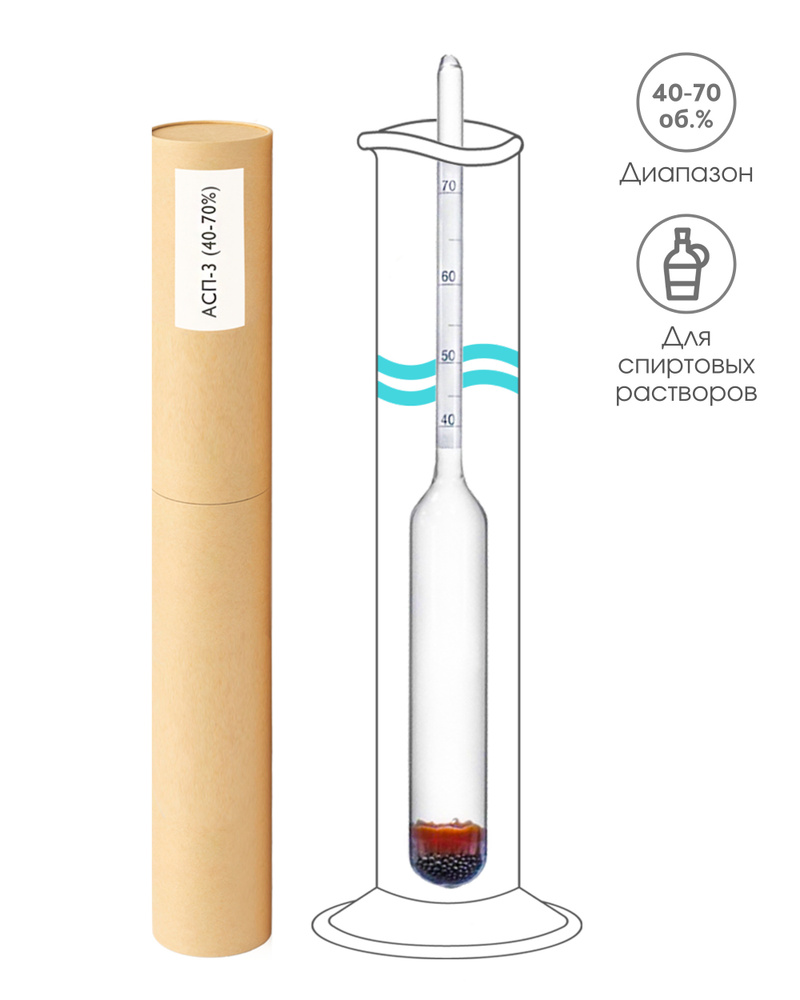 Ареометр для спирта АСП-3 (40%-70%) / Профессиональный спиртомер по ГОСТ 18481-81.  #1