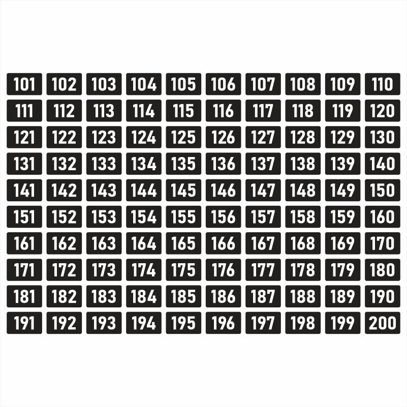 Наклейки с номерами от 101 до 200 цвет черный 40х25 мм / номерные стикеры 101-200. ПолиЦентр #1